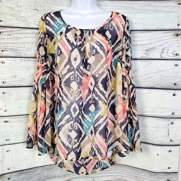 Blu Pepper Vintage Women’s Boho Print Long Sleeve Blouse Size Large - Picture 1 of 8